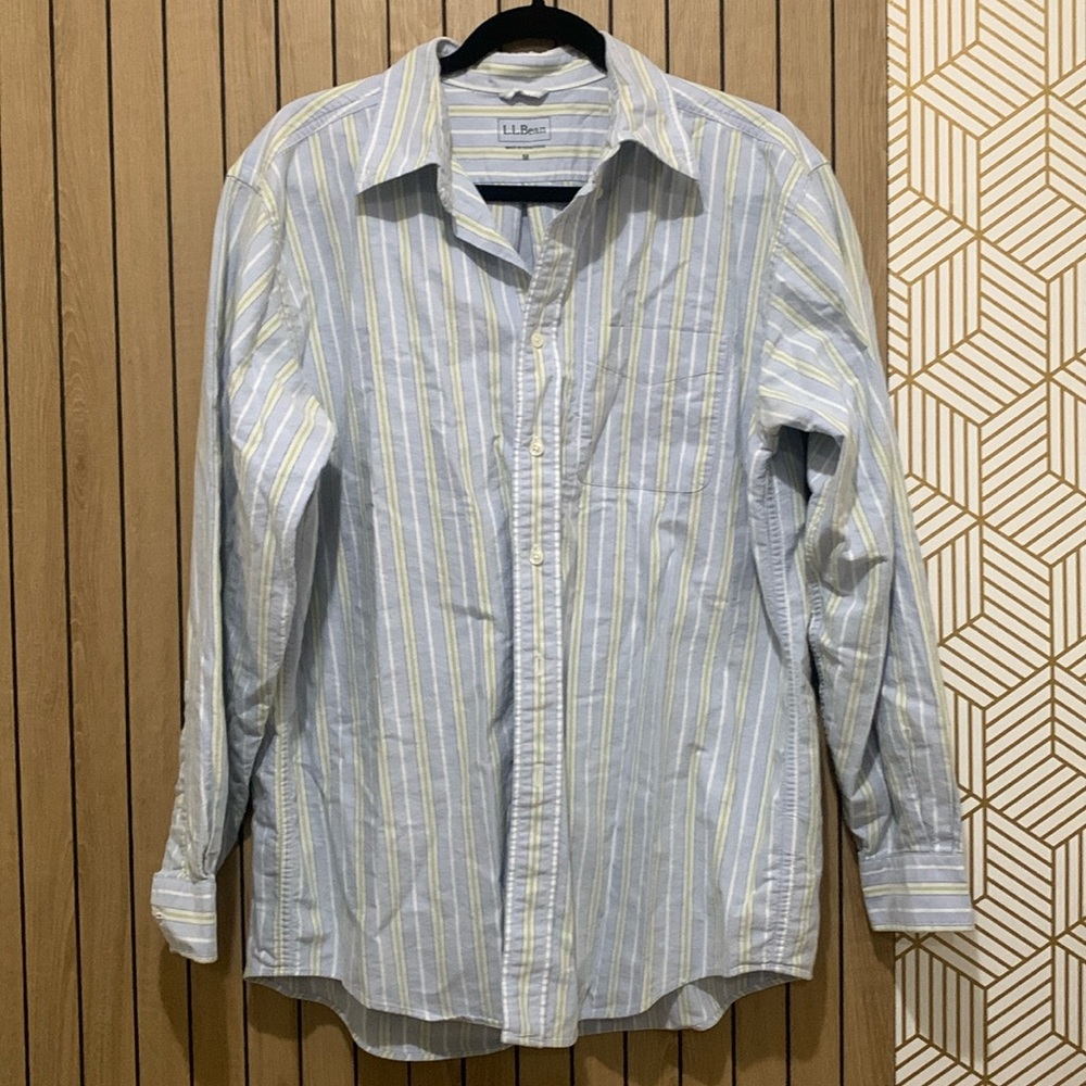 LL Bean Button-Down Blue Green Stripes